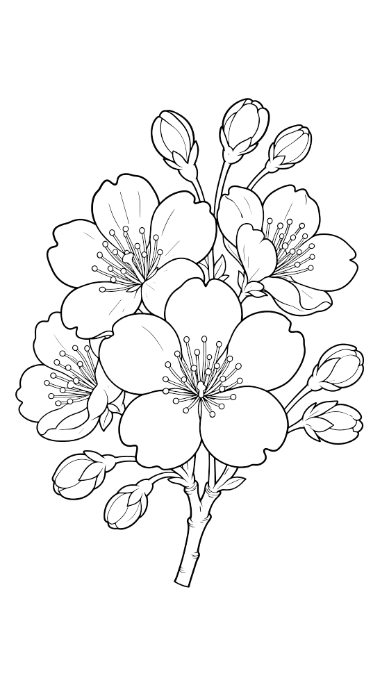 cherry blossom coloring page for adults — free printable PDF