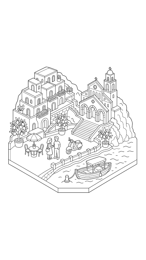 amalfi coloring page for adults — free printable PDF