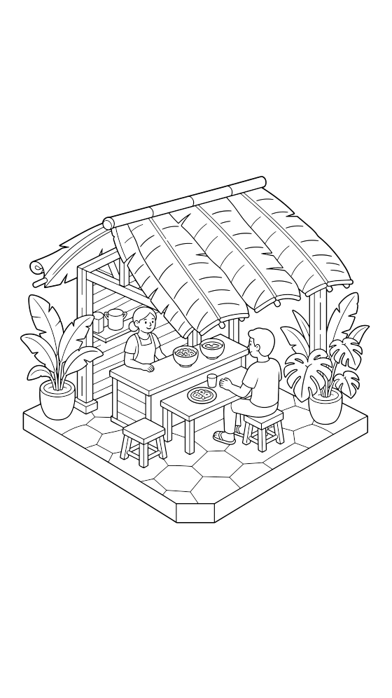 bali warung coloring page for adults — free printable PDF