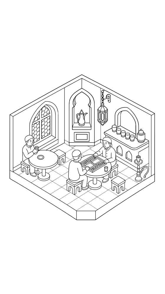 cairo ahwa coloring page for adults — free printable PDF