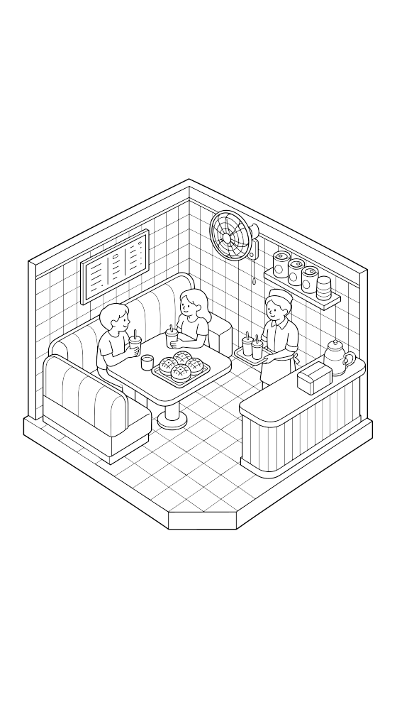 cha chaan teng coloring page for adults — free printable PDF