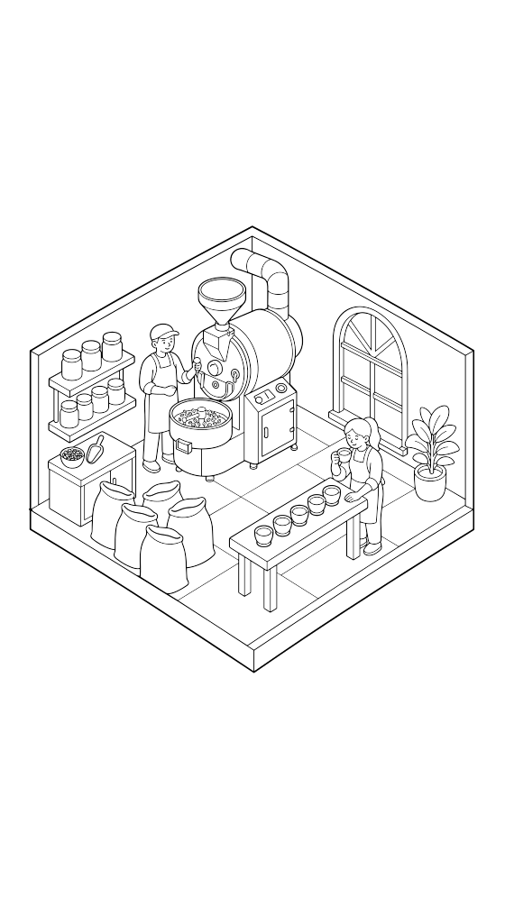 coffee roastery coloring page for adults — free printable PDF