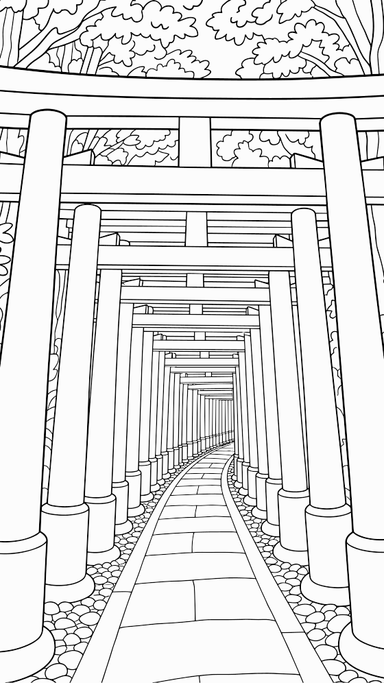 fushimi inari coloring page for adults — free printable PDF