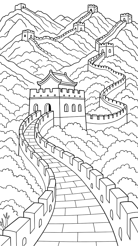 great wall coloring page for adults — free printable PDF