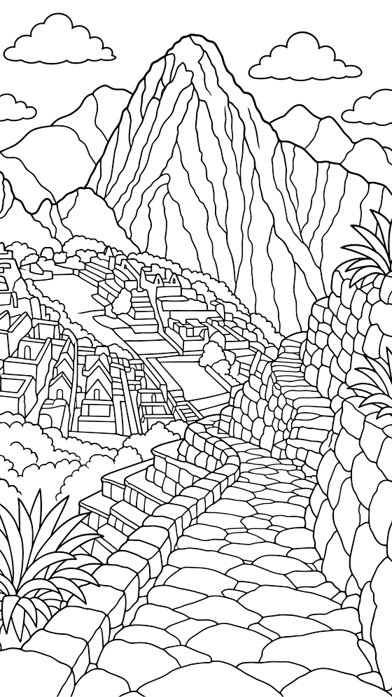 inca trail coloring page for adults — free printable PDF