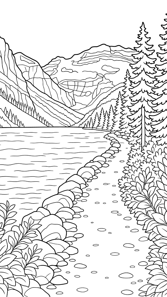 lake louise coloring page for adults — free printable PDF