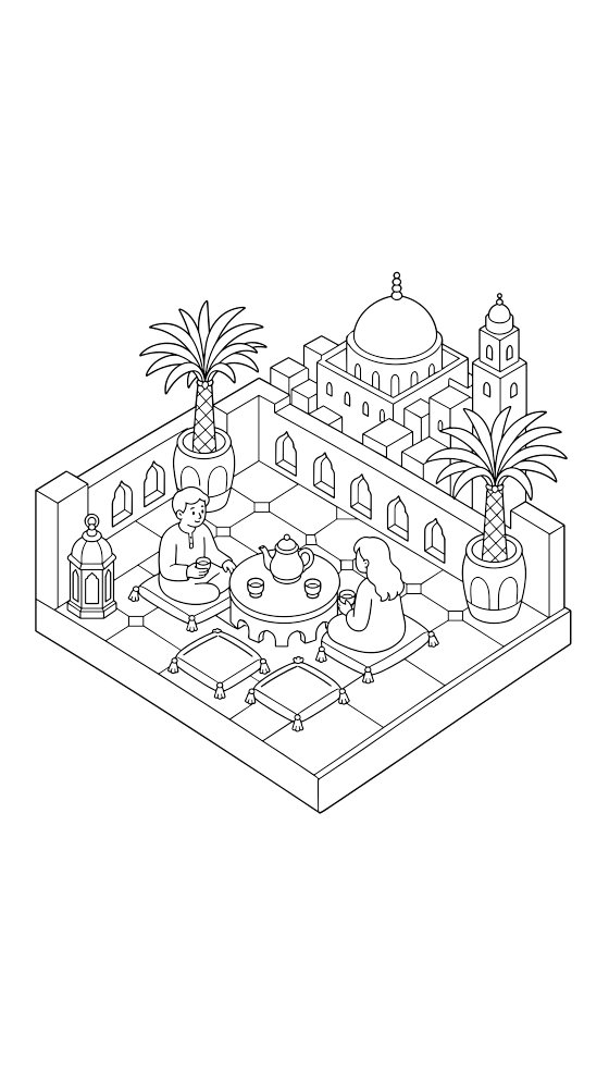 marrakech rooftop garden coloring page for adults — free printable PDF