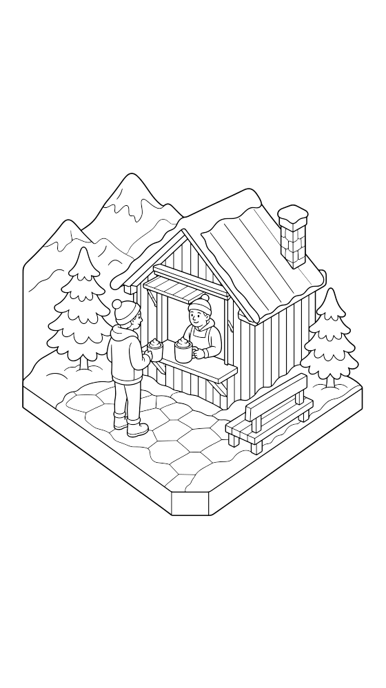 mountain hut coloring page for adults — free printable PDF
