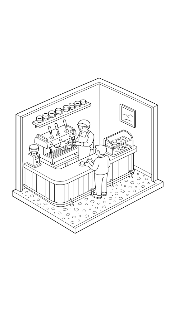 naples espresso bar coloring page for adults — free printable PDF