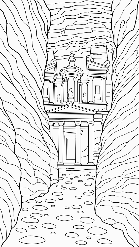 petra siq coloring page for adults — free printable PDF