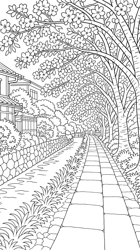 philosopher's path coloring page for adults — free printable PDF