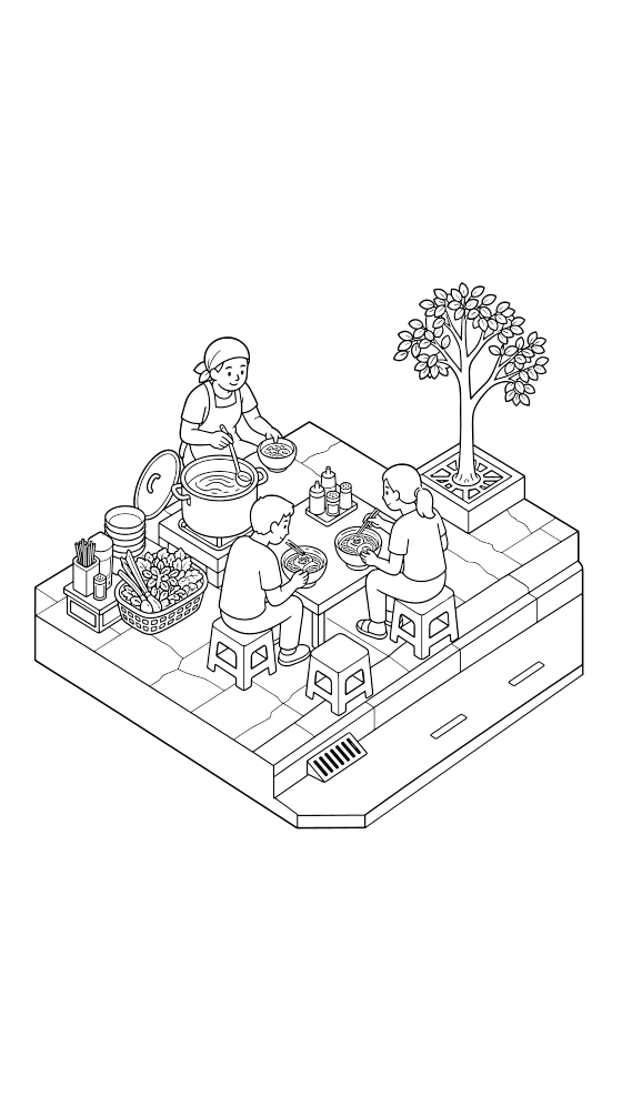 hanoi sidewalk pho coloring page for adults — free printable PDF