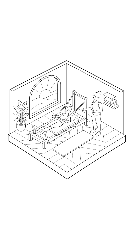 pilates studio coloring page for adults — free printable PDF