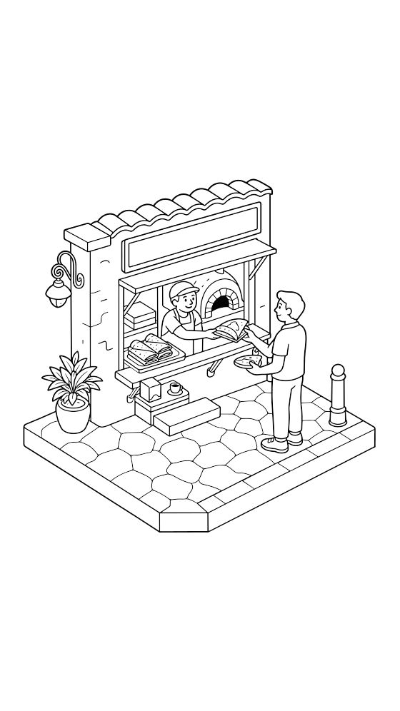 naples pizza window coloring page for adults — free printable PDF