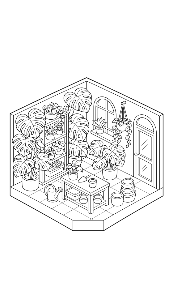 plant shop coloring page for adults — free printable PDF
