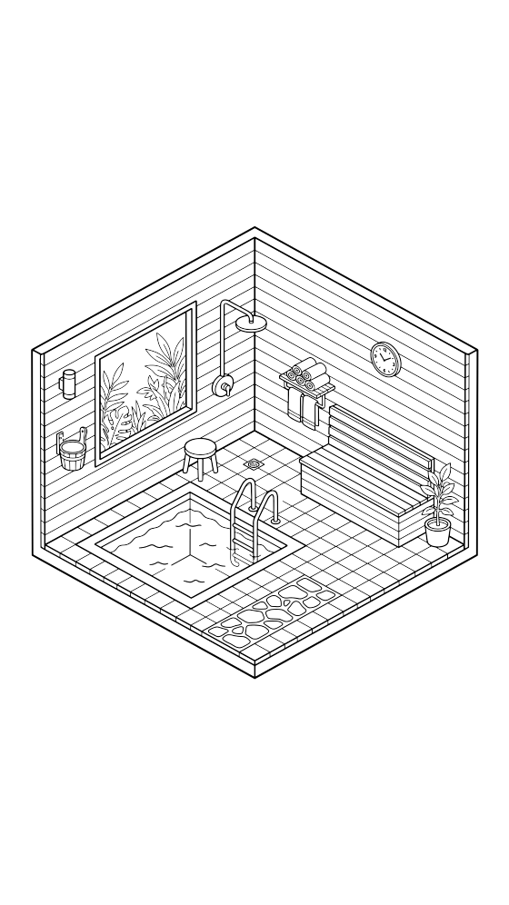 sauna coloring page for adults — free printable PDF