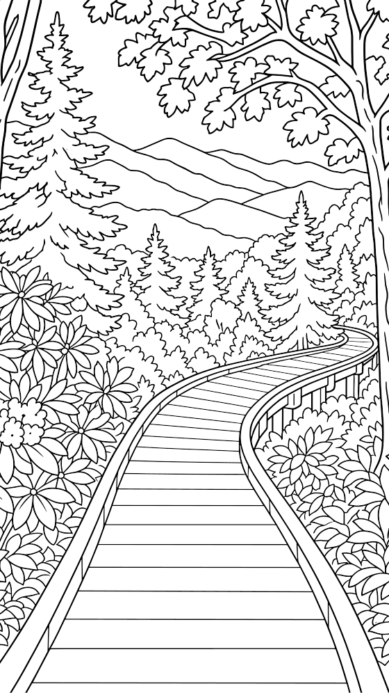smoky mountains coloring page for adults — free printable PDF