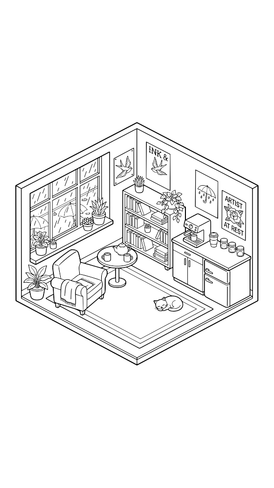 tattoo parlor coloring page for adults — free printable PDF