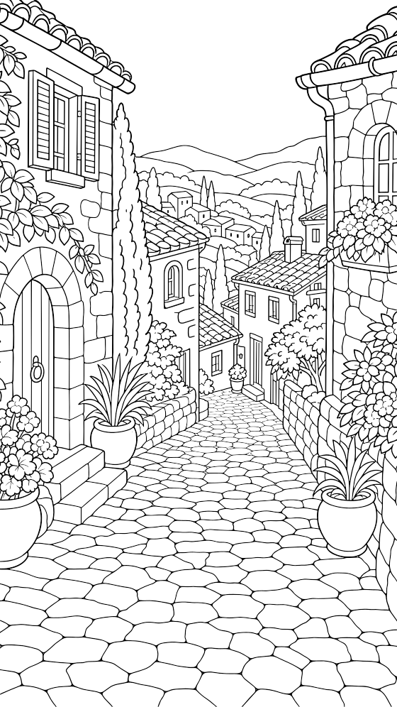 tuscan lane coloring page for adults — free printable PDF
