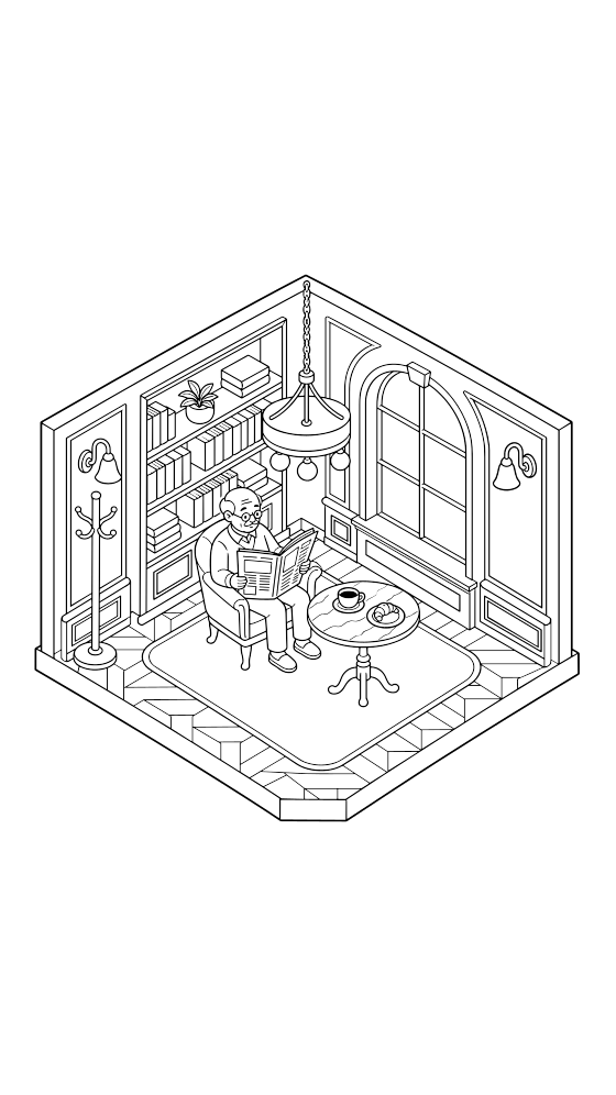 vienna kaffeehaus coloring page for adults — free printable PDF