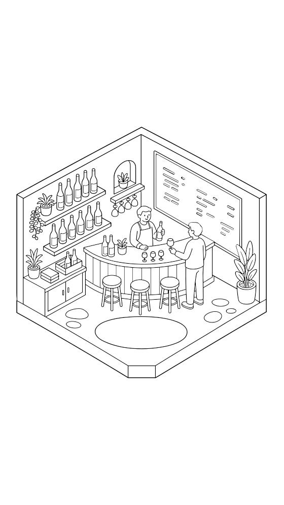 natural wine bar coloring page for adults — free printable PDF