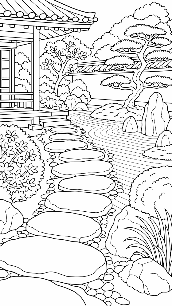 zen garden coloring page for adults — free printable PDF
